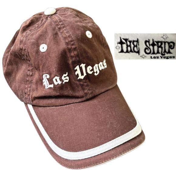 The Strip Las Vegas Womens Hat Brown Cream Trashy Y2k Baseball Cap Dad Hat - Picture 1 of 8